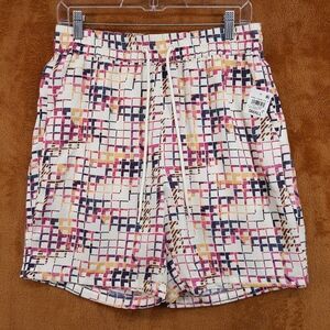 MODE OF ONE Shorts Mens Small Cream Pink Drawstring Abstract Pixel Grid